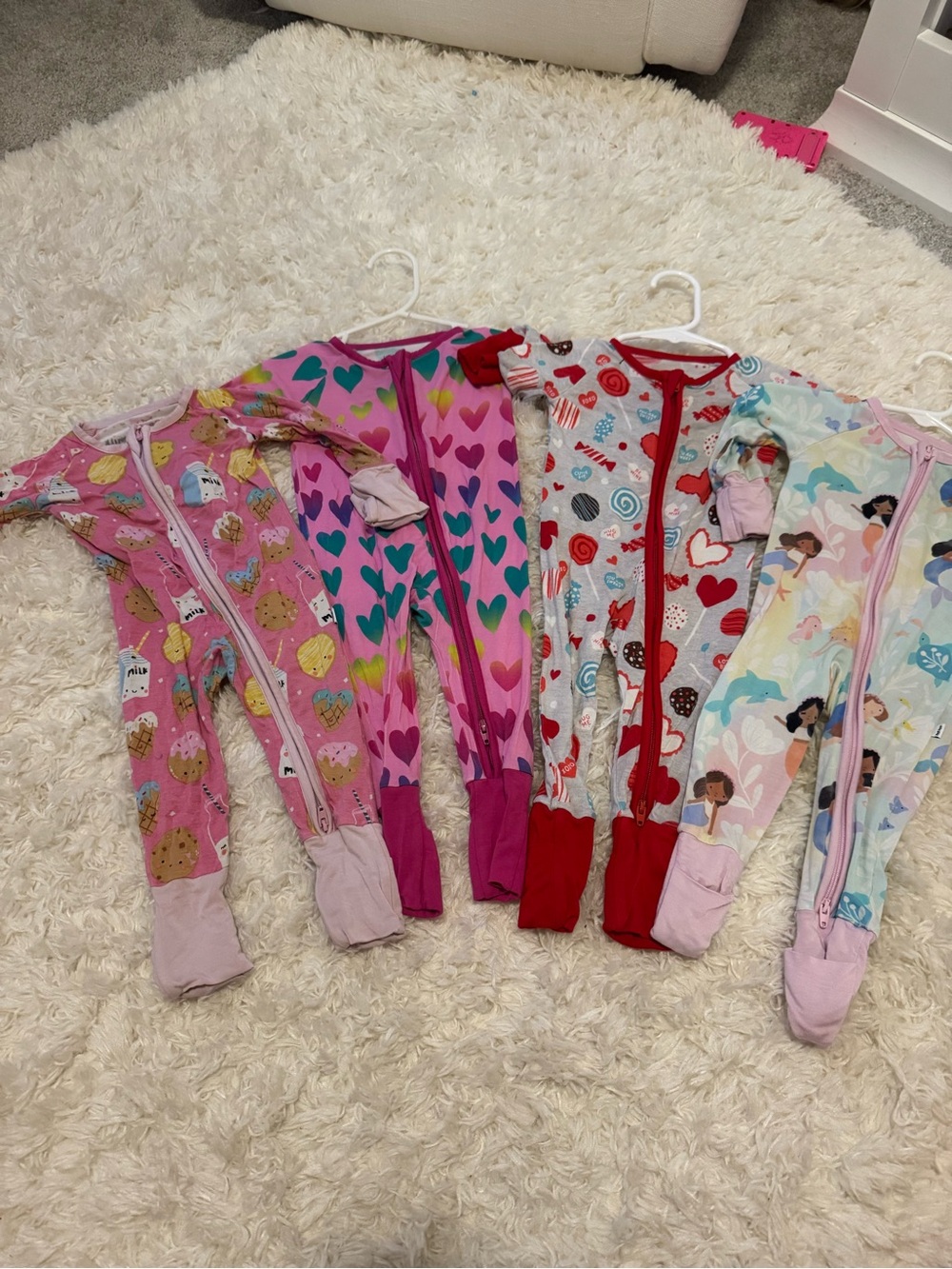 Little Sleepies Girls' Pink & Multicolor Heart and Print Footie Sleepers